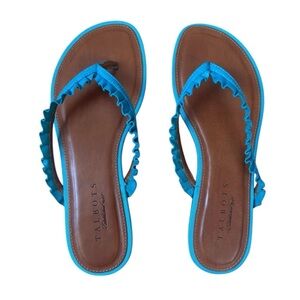 Talbots Thong Slip On Sandals Ruffle Detail In Turquoise Women’s Size 7 New